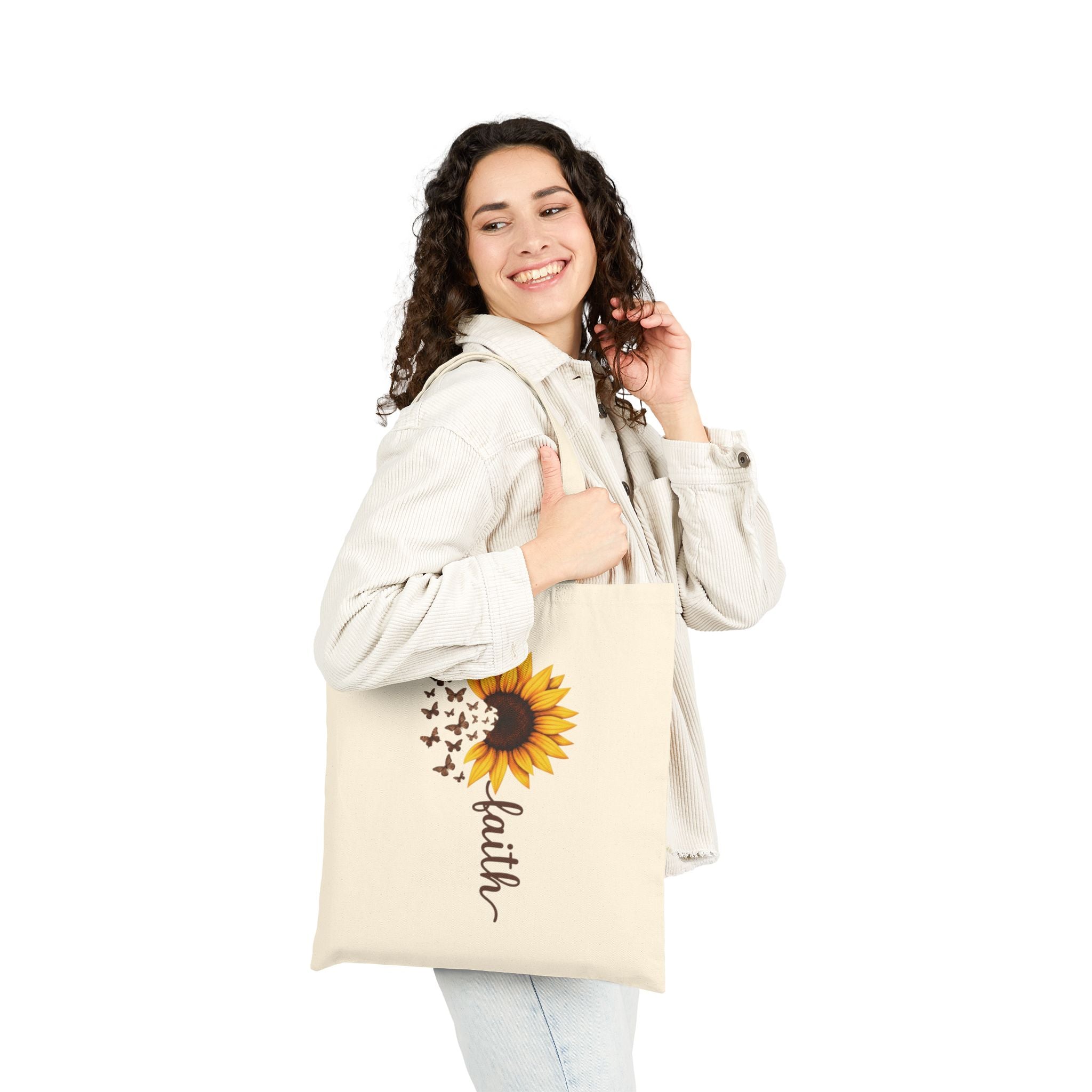 Faith Sunflower Cotton Canvas Tote Bag - Image 4