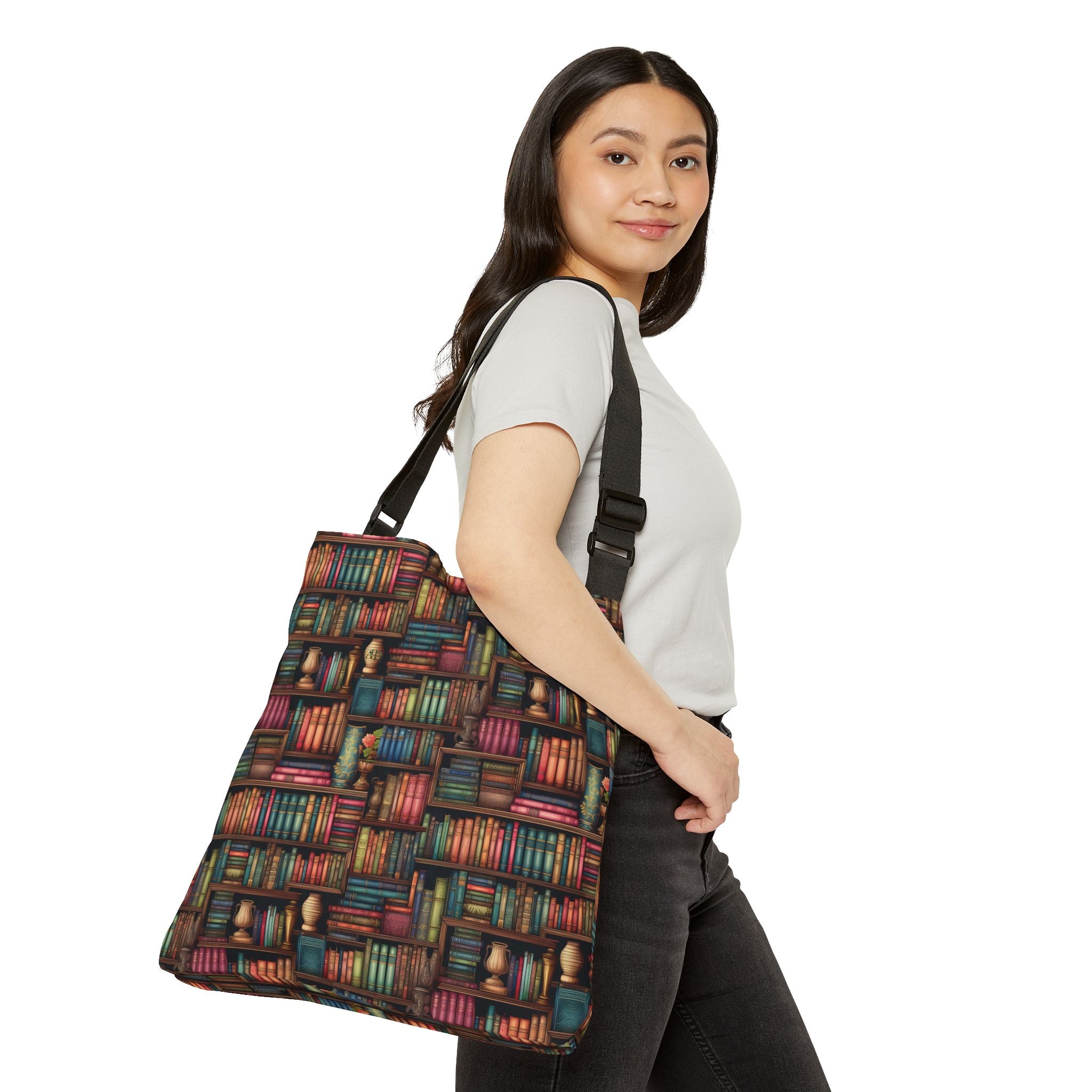 Vintage Bookshelf Adjustable Tote Bag - Image 8