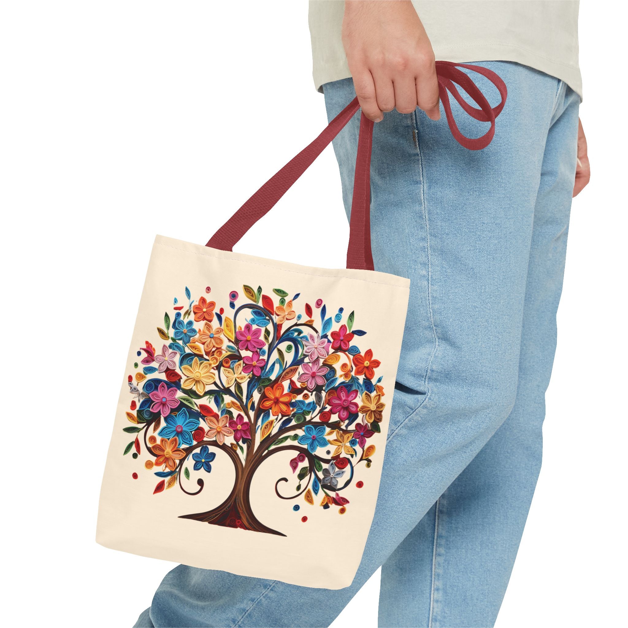 Colorful Floral Tree Polyester Tote Bag - Image 9