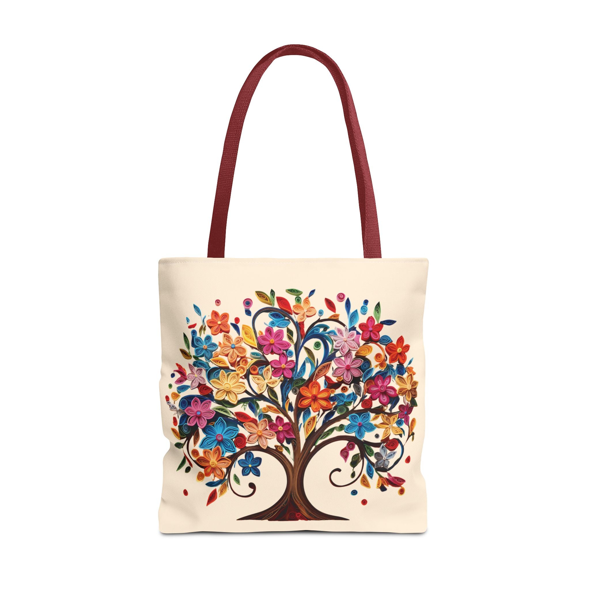 Colorful Floral Tree Polyester Tote Bag - Image 4