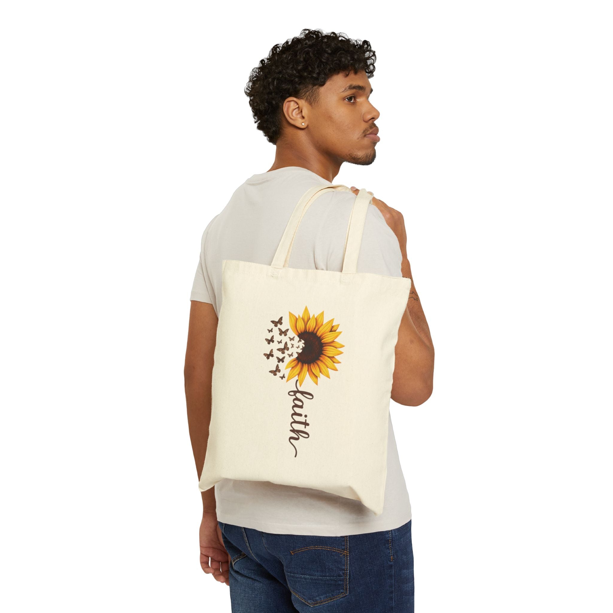 Faith Sunflower Cotton Canvas Tote Bag - Image 3