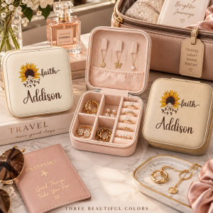 Personalized Faith Sunflower Travel Jewelry Case