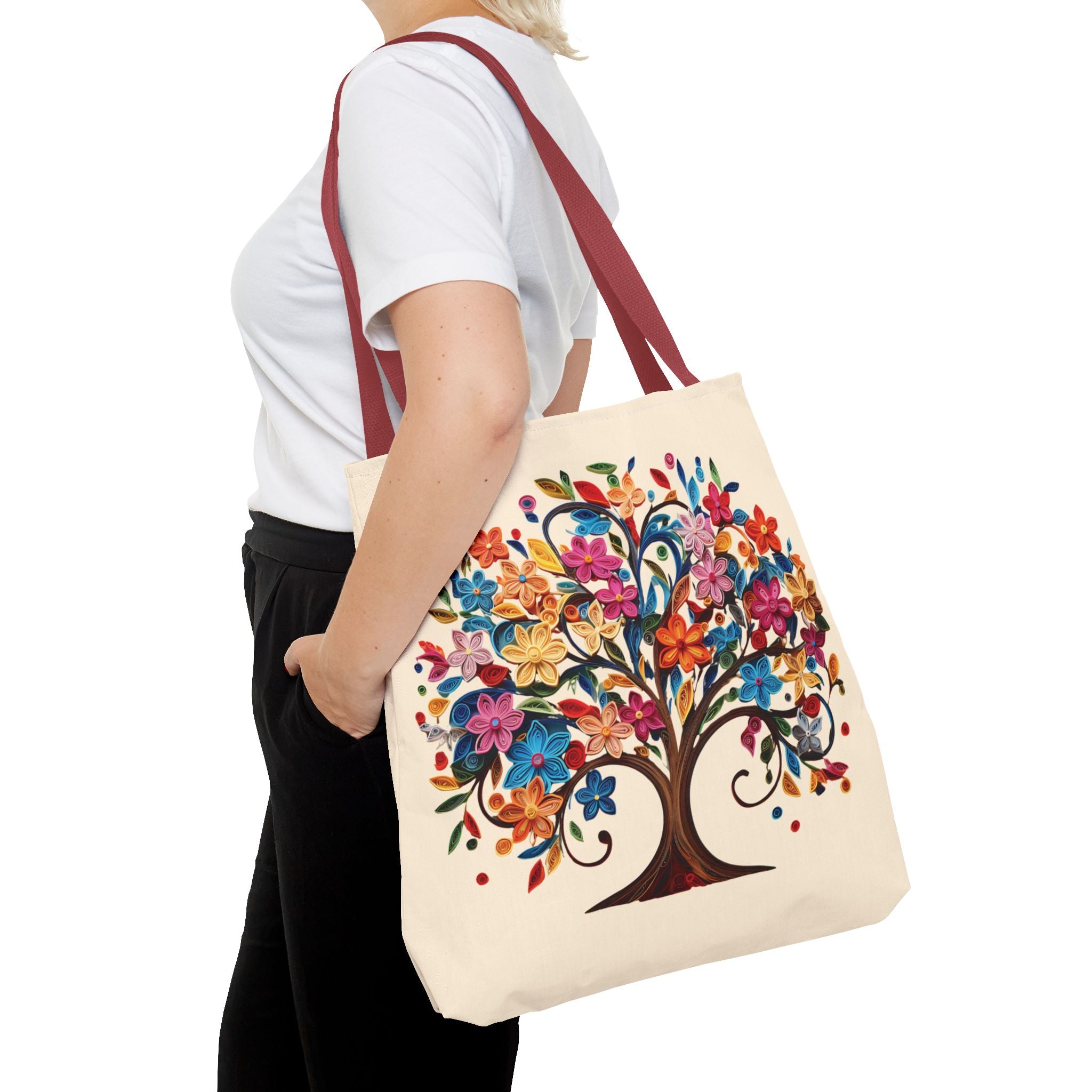 Colorful Floral Tree Polyester Tote Bag - Image 7