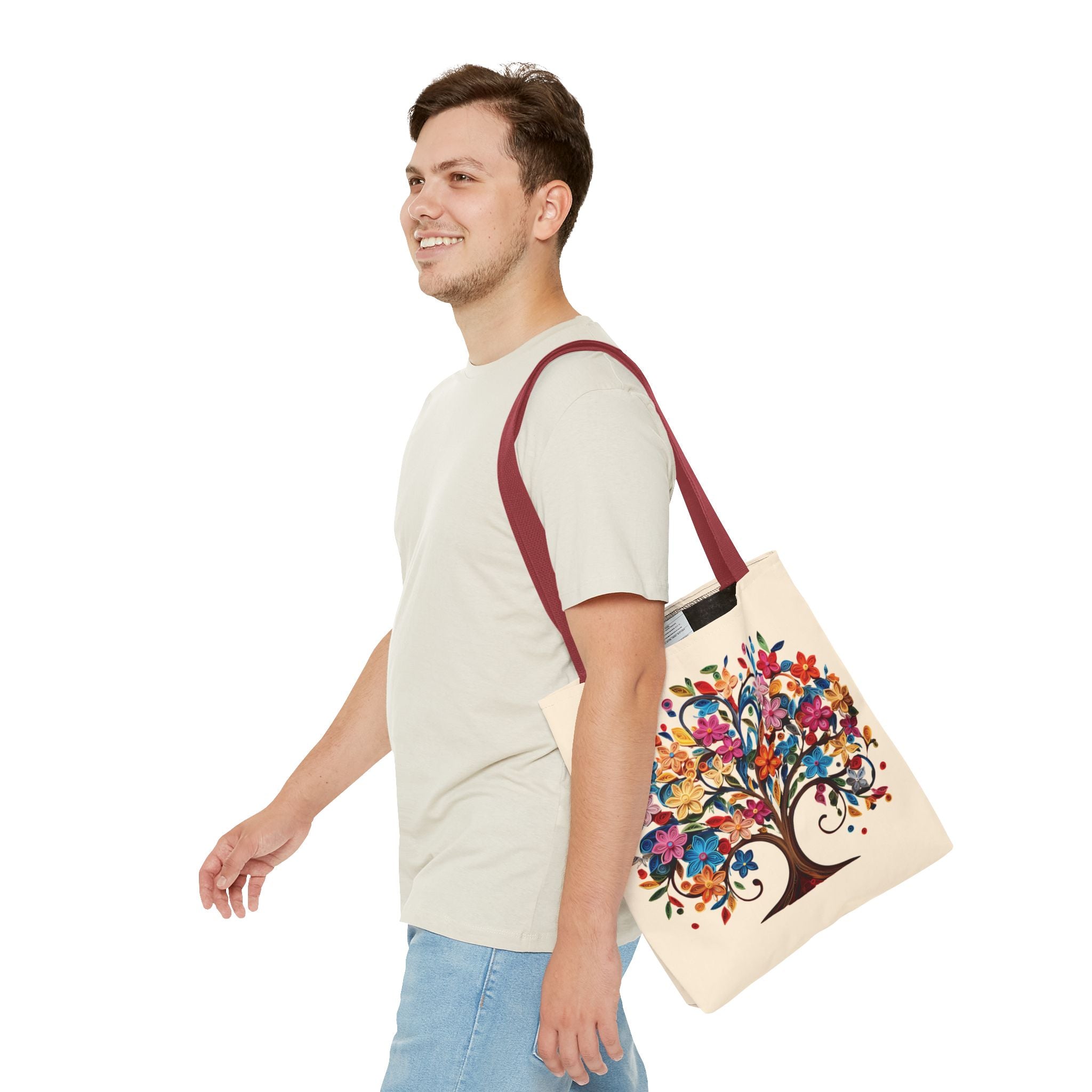 Colorful Floral Tree Polyester Tote Bag - Image 12