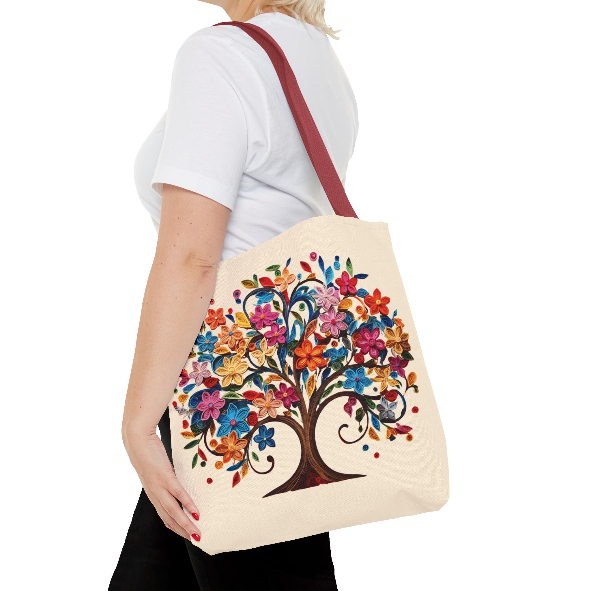 Colorful Floral Tree Polyester Tote Bag - Image 13