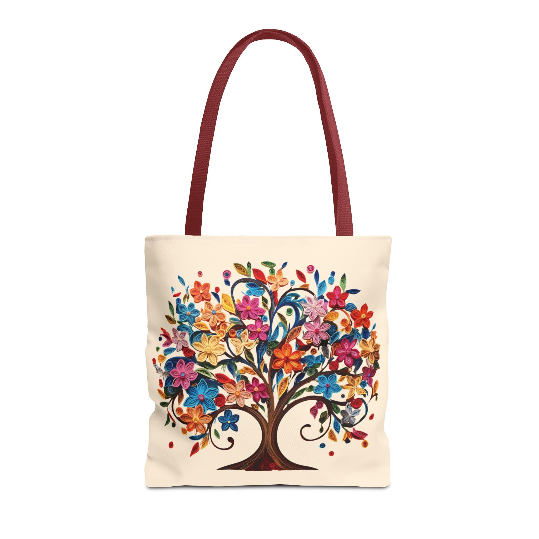 Colorful Floral Tree Polyester Tote Bag - Image 3