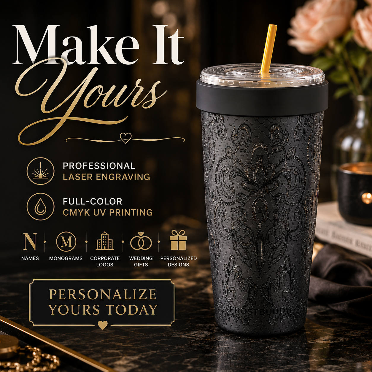 FrostBuddy To-Go Buddy 30oz - Black Lace - Image 2