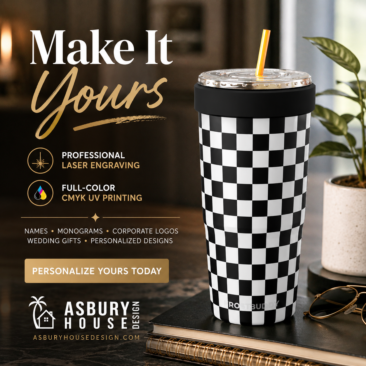 FrostBuddy To-Go Buddy 30oz - Black & White Checkered - Image 3